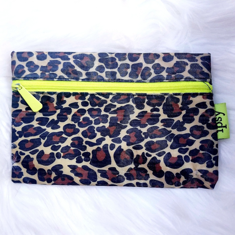 Cheetah Print with Neon Zipper Cosmetic Bag